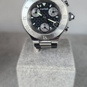 Cartier Chronoscaph 21 in Steel on Rubber and Steel Bracelet with Black Dial
