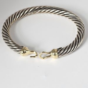 Buckle Classic Cable Bracelet Sterling Silver with 14K Yellow Gold, 7mm