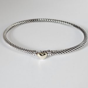 David Yurman Cable Collectibles® Heart Bracelet in Sterling Silver with 18K Yellow Gold, 3mm